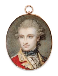 Generalmajor John Scott i skarlagenrød uniform med gule oppslag