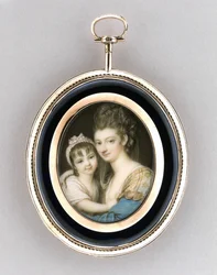Portrait of a Mother and Daughter, ca. 1765-70 (akvarell på elfenben, 9 karat rosa gull, hår og glass)