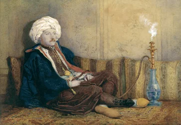 Portrett av Sir Thomas Philips i orientalsk drakt, henslengt med en vannpipe