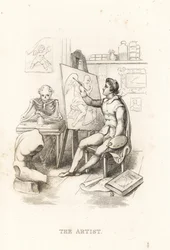 Skjelettet til døden og kunstneren., 1827 (gravering)