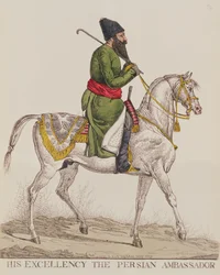 Hans eksellens den persiske ambassadør Mirza Abul Hassan Khan under sitt andre ambassadørbesøk i London, 1819 (trykk)
