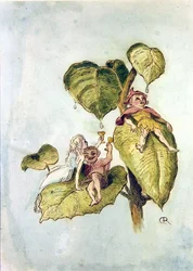 Fest og moro blant fuschias II (penn og akvarell på papir)