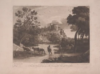Utsikt over Tivoli ved solnedgang, utgitt 1775 (mezzotint med etsning)