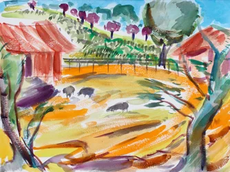 Barnyard with Sheep, Napa Valley, 2016