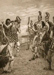 Agricola mottar en irsk konge, illustrasjon fra «Nasjonens historie»