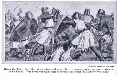 Henry III motsatte seg sterkt å få makten hans tatt ut av hendene hans. Krig brøt ut og Simon de Monford ble drept, ca. 1950