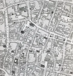 Gatekart over London rundt Guildhall, ca. 1795 (skriv ut)