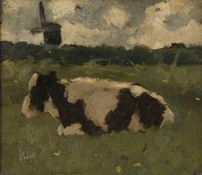 Hvilende ku med en mølle