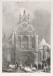 Pittoreske og romantiske turer i gamle Frankrike, Franche-Compté: Front of the Church at Brou, 1825.
