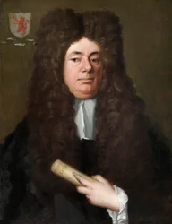 William Petyt holder en kopi av Magna Carta, ca. 1690 (olje på lerret)