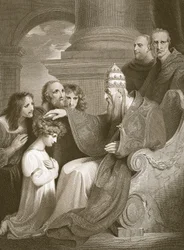 Prins Alfred før pave Leo den III, gravert av J. Stow, illustrasjon fra David Humes 
