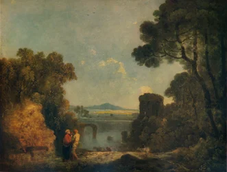 Italiensk elvelandskap med en ødelagt bro, c1779, 1938