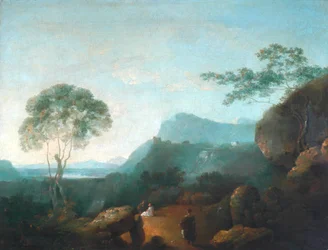 Landskap med figurer (olje på lerret)