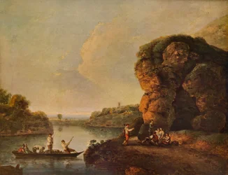 Landskap, med elv og båter, c1758, 1938