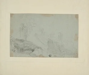 Steinete landskap med stående figur