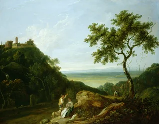 Utsikt over Tivoli med Campagna i det fjerne (olje på lerret)