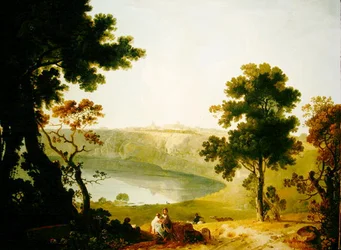 Utsikt over Castel Gandolfo og Albanosjøen, ca. 1754 (olje på lerret)