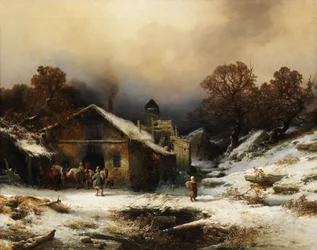 Snølandskap med våningshus