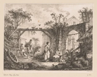 Utsikt over en gårdsplass med utsikt gjennom en port til et hus