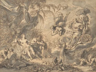 Juno on Her Chariot Visiting a Young Woman and a Rivergod, sent på 1600- og midten av 1700-tallet.