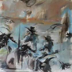 Blå ryttere overlapper hverandre, 2015 (akvarell)