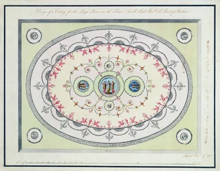 Design for taket i damerommet, Headfort House, 1772 (wc, penn og blekk over grafitt på lagt papir)