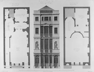 Forhøyning av British Coffee House, gravert av Robert Blyth, 1778