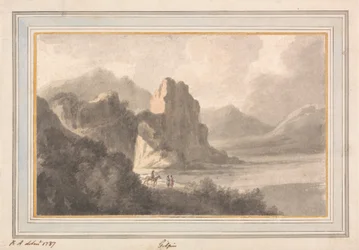 Figurer i et steinete romantisk landskap