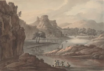 Elvelandskap med et slott