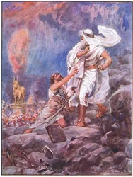 Moses ødelegger gullkalven (farge litho)