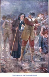 The Pilgrims in the enchanted ground, fra The Pilgrims Progress utgitt av John F Shaw & Co, ca. 1900-tallet (farge litho)
