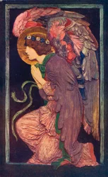An Angel Adoring`, et farget gipsrelieff av Robert Anning Bell, c1901 1901-1902.