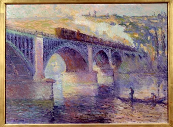 Le pont aux Anglais, solnedgang Maleri av Robert Pinchon (1886-1943) 20. århundre Sun. 0,52x0,73 m Rouen, Museum of Fine Arts