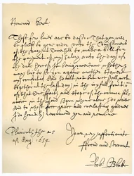 Brev fra admiral Robert Blake til kommissærene for admiralitetet, 25. august 1654.