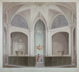 Interiør av Church of St Bartholomew-the-Less, City of London, 1834.