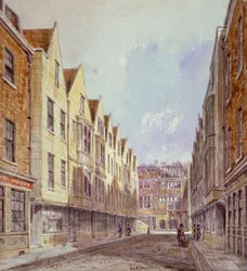 Utsikt over Great Winchester Street med Winchester Place synlig i det fjerne, London, 1839.