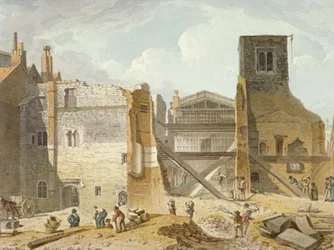 Utsikt over rivingen av Savoy Palace, Westminster, London, 1820