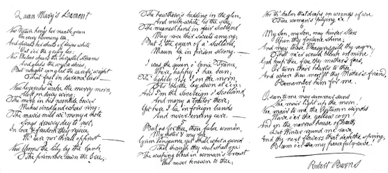 Queen Marys Lament, dikt i håndskriften til Robert Burns, sent på 1700-tallet, 1840