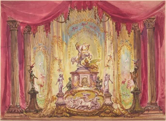 Scenesett med en statue av Saint George som dreper dragen