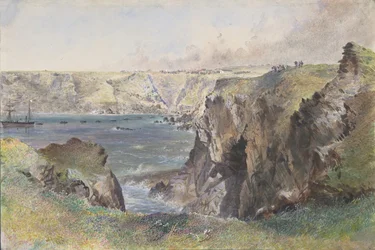 Foilhummerum Bay, Valentia, fra Cromwell Fort: The Caroline Laying the Earthwire 21. juli 1865.