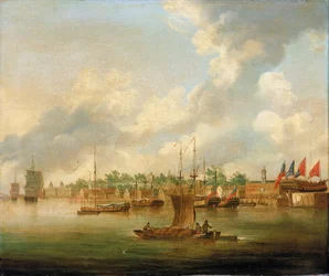 Navigasjon i Deptford, ved Themsen (England), overfor Royal Quay, med en stor konsentrasjon av private verft