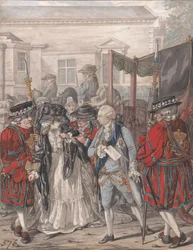 Margaret Nicholson forsøker å myrde Hans Majestet Georg III ved hageinngangen til St. James