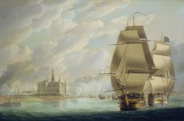 Nelson tvangskjørte sundet 30. mars 1801, før slaget ved København