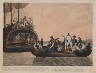 Mytteristene som sender Bligh og mannskapet hans ut av «Bounty», 29. april 1789