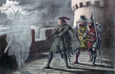 Hamlet ser farens spøkelse på slagmarkene til Helsingør slott