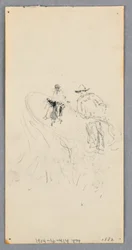 Tegning, yttervegg: Karnapp, balkong og gesims (rekto); to figurer og uidentifiserte linjer (verso), 1882