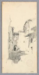 Tegning, gatescene, 1882