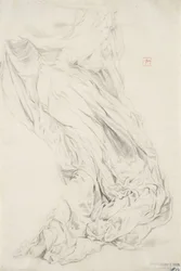 Studie av draperi for Moods to Music veggmaleri, 1893-95 (grafitt med gul blyant på kremfarget papir)