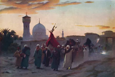 En bryllupsprosesjon ved Menzala: The Home-Coming of the Bride, c1880, 1904