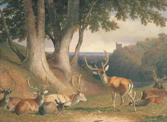 Landskap med hjort, ca. 1800 (blyant og akvarell på papir)